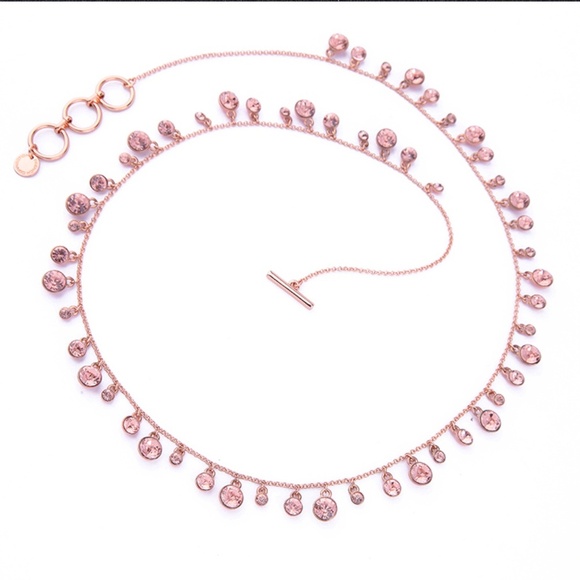 Rose Gold Crystal Drop Necklace – 33 Inch Long Sparkling Chain with Pink Crystal - Picture 3 of 3